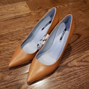 Zara Cognac leather pointed pumps 6.5 37